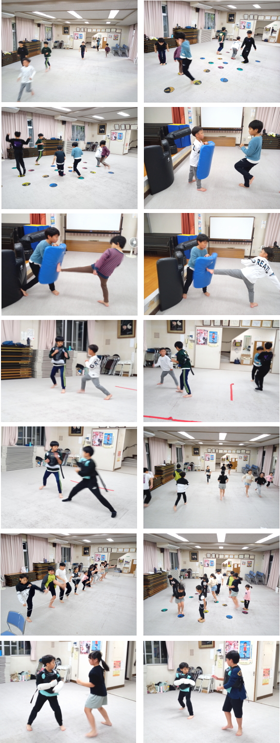 空手落合教室 稽古の様子（形稽古、ミット打ち稽古、組手稽古）