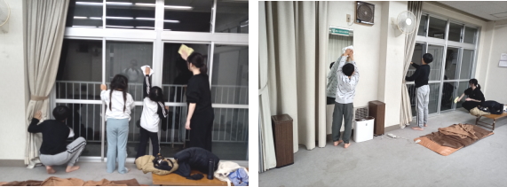 深川空手教室月曜クラス稽古納め 窓拭き掃除